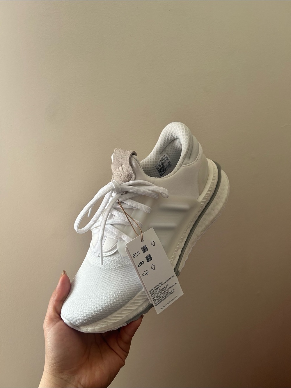 adidas White Knit Running Shoe with Subtle Textured Tongue